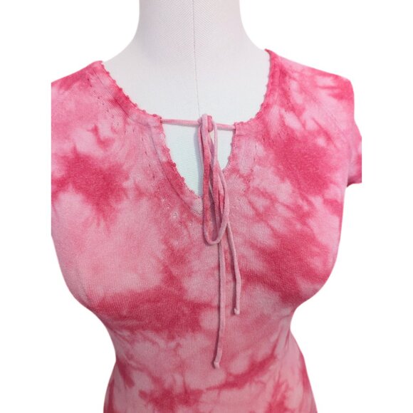 Vintage Y2K Knit Pink Tie Dye T Shirt Lettuce Hem Boho Beach Cute Pastel Sz S - Picture 5 of 12
